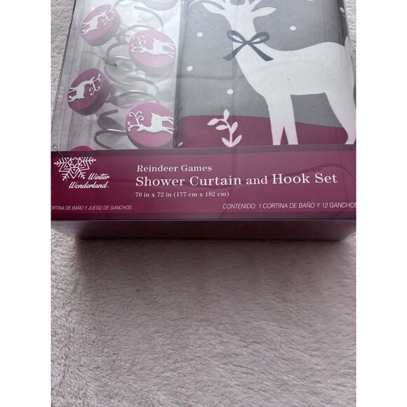 Reindeer Games Winter Shower Curtain Set With Hooks Christmas Winter - Picture 5 of 5